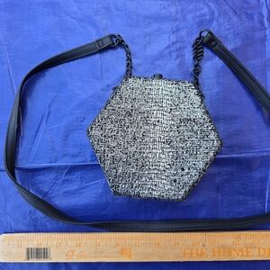 Chic Hexagonal Crossbody Bag in Black and Silver